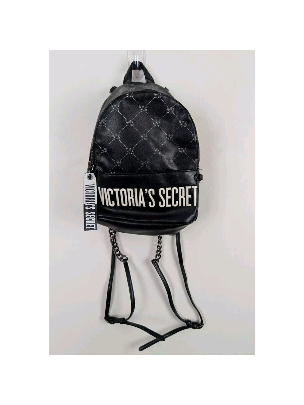 Victoria's Secret Mini Backpack Y2k Black White Gunmetal 10x7.5x4" Vegan VS